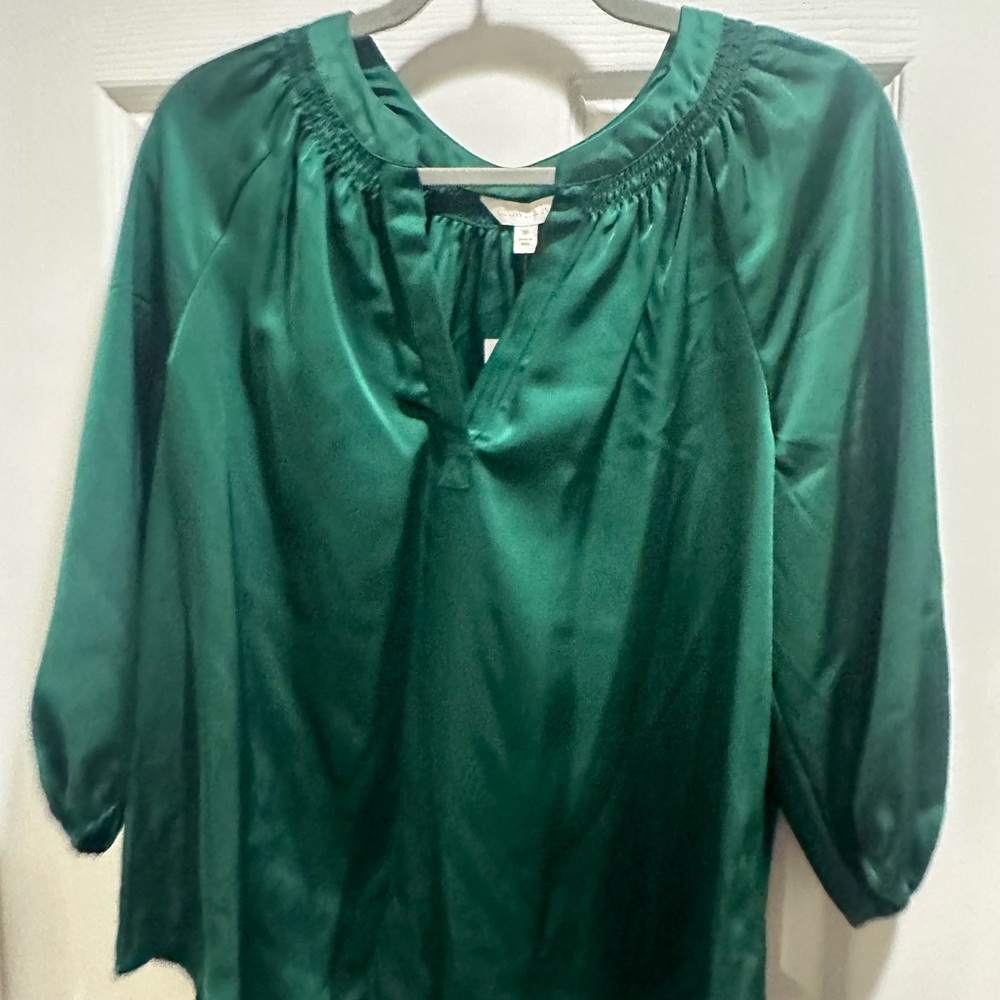 Crown Emerald Green Satin Peasant Blouse